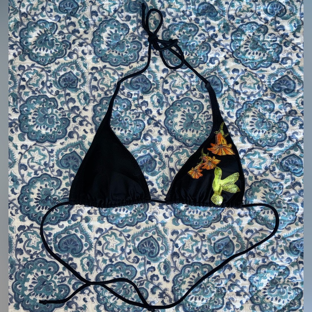 H&M Black Bikini Top with Hummingbird and Flower Embroidery and Sequins - Picture 2 of 6